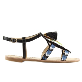 Sandálias pretas estilo Boho LQ-2662 pretas preto 2