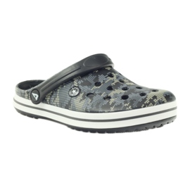 American Club Sandálias camufladas Kroks pantufas preto cinza verde 1