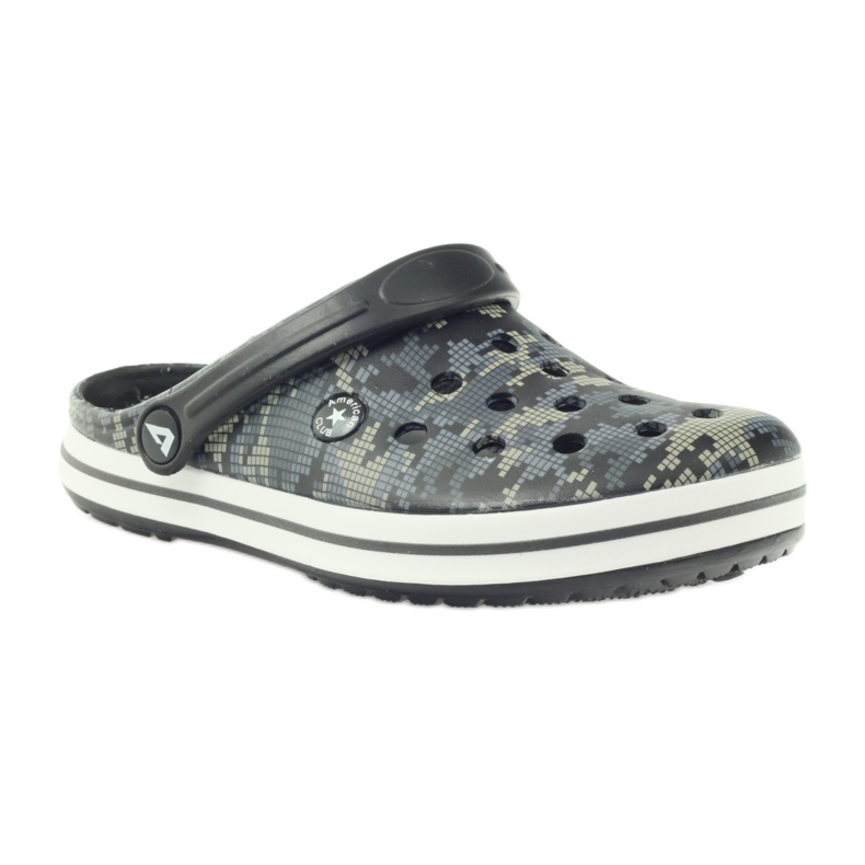 American Club Sandálias camufladas Kroks pantufas preto cinza verde 1