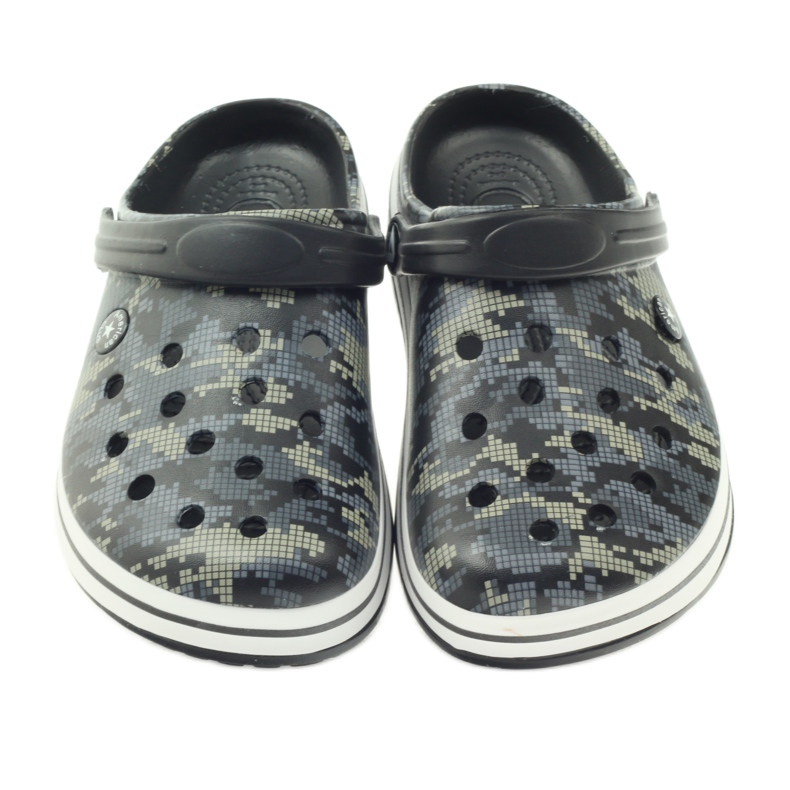 American Club Sandálias camufladas Kroks pantufas preto cinza verde 3