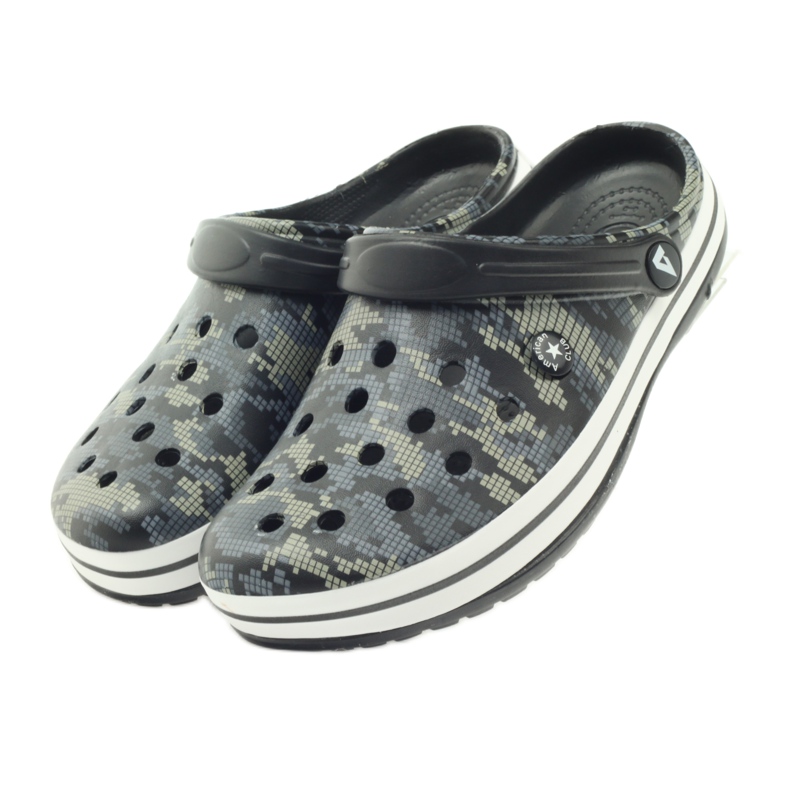 American Club Sandálias camufladas Kroks pantufas preto cinza verde 4