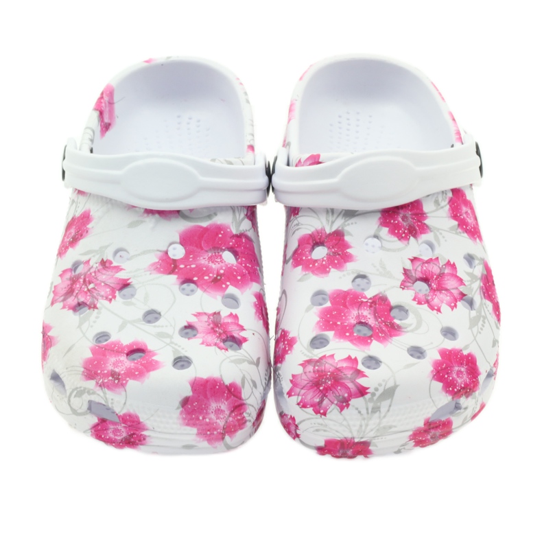 American Club chinelos infantis americanos kroks flores branco cinza rosa 3
