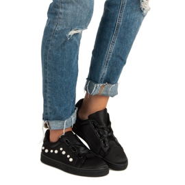 Tênis de cetim com pérolas preto 2