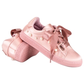 Tênis de cetim com pérolas rosa 1