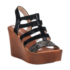 Renda Sandálias de cunha leve preto 1