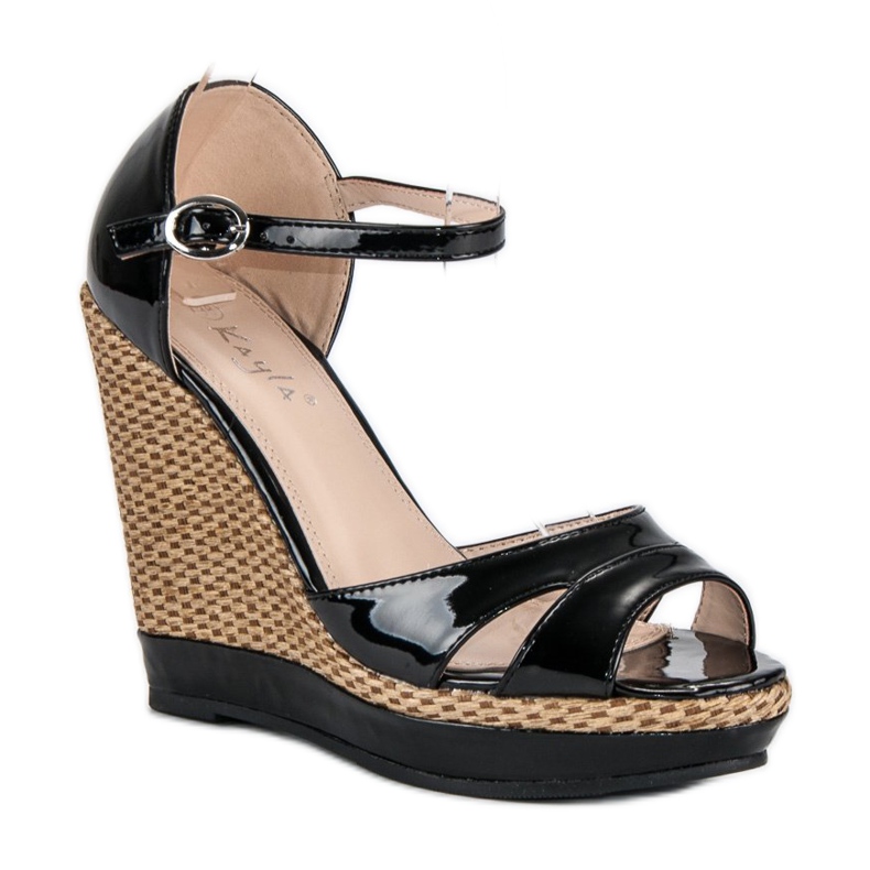 Kayla Sandálias de cunha laqueada preta preto 1