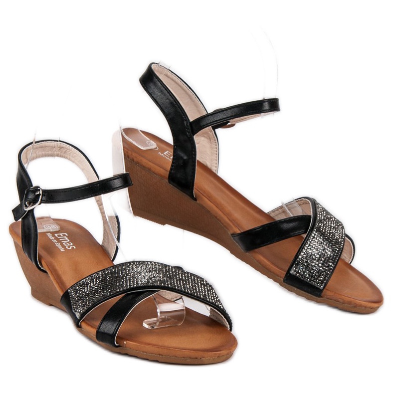 Sandálias de cunha preta preto 2