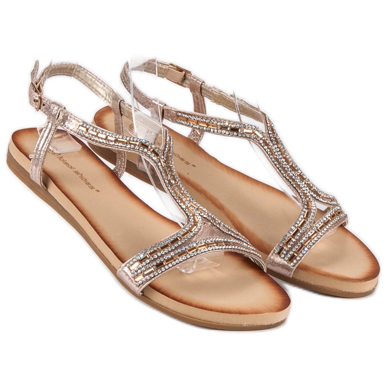 Ideal Shoes Sandálias douradas com cristais dourado 1