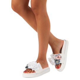 Seastar chinelos femininos de flores branco 1