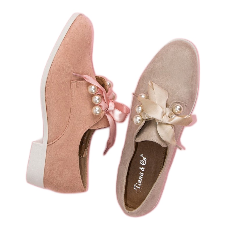 Tina&Co Brogues amarrados com pérolas marrom 1