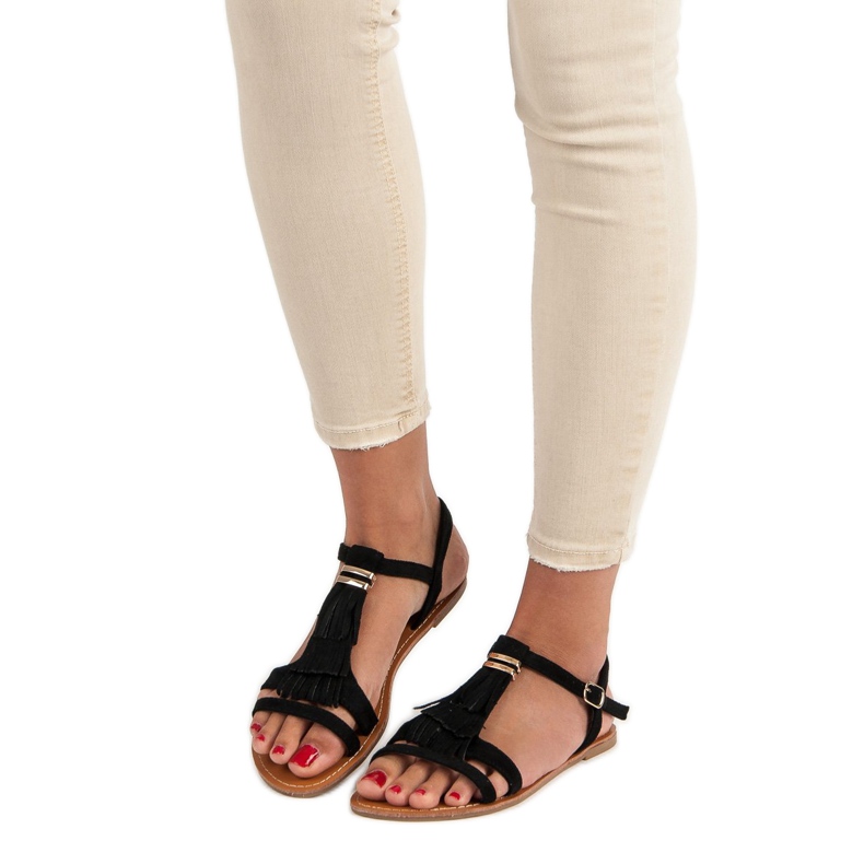 Abloom Sandálias com franjas preto 1