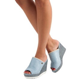 Primavera Sandálias de cunha de camurça azul 1