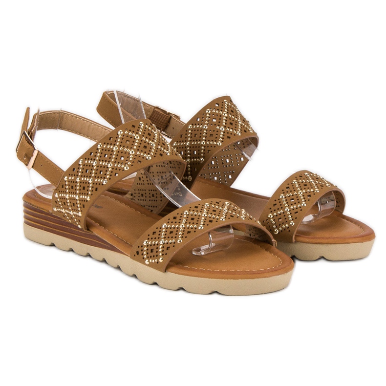Primavera Sandálias planas a céu aberto castanho 2
