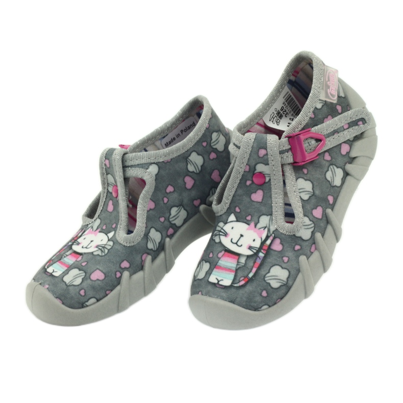 Chinelos gatinho Befado 110p326 branco cinza rosa 4