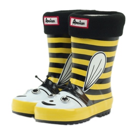 American Club Palmilha infantil de botas de chuva americanas preto amarelo 3