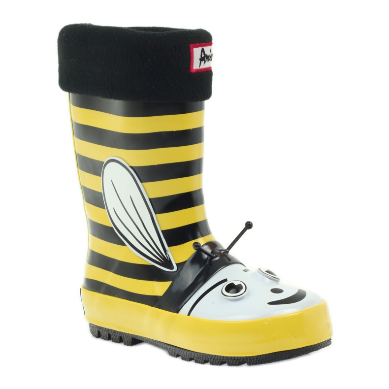 American Club Palmilha infantil de botas de chuva americanas preto amarelo 1