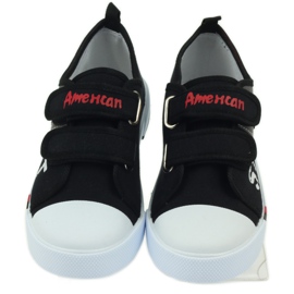 American Club Tênis infantil com a bandeira americana Velcro preto branco cinza vermelho 4