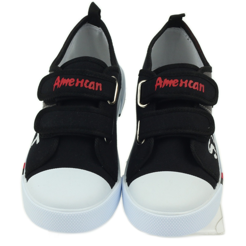 American Club Tênis infantil com a bandeira americana Velcro preto branco cinza vermelho 4