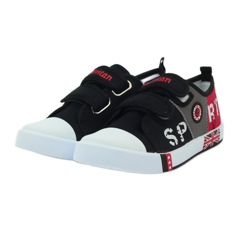 American Club Tênis infantil com a bandeira americana Velcro preto branco cinza vermelho 3