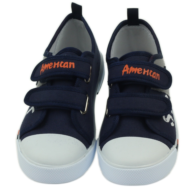 American Club Tênis infantil com uma bandeira Velcro americano azul marinho branco laranja cinza azul-marinho 4
