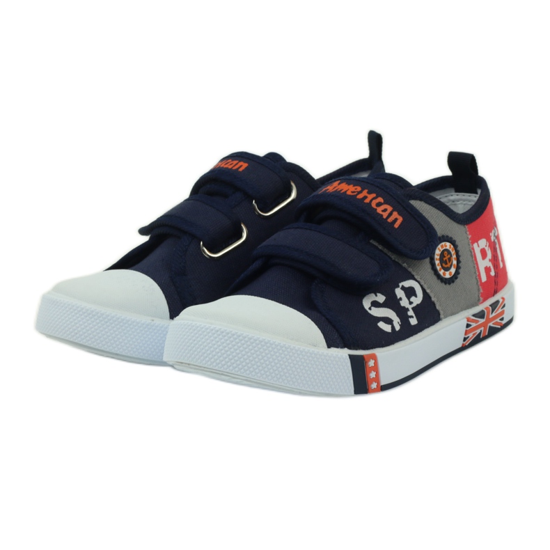 American Club Tênis infantil com uma bandeira Velcro americano azul marinho branco laranja cinza 3