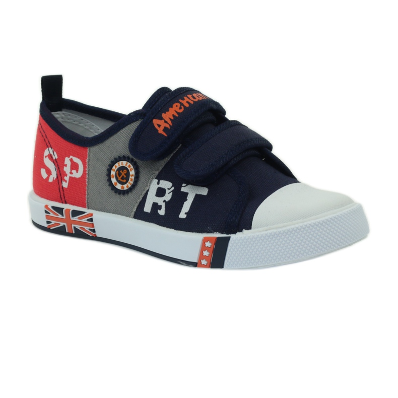 American Club Tênis infantil com uma bandeira Velcro americano azul marinho branco laranja cinza azul-marinho 1
