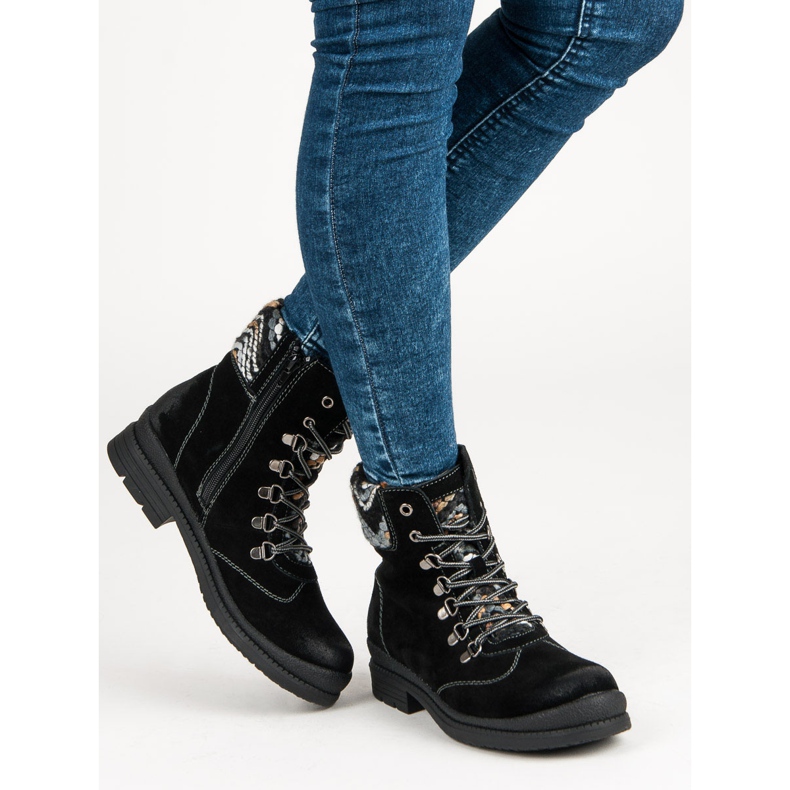 Filippo Botins de couro amarrado preto 1