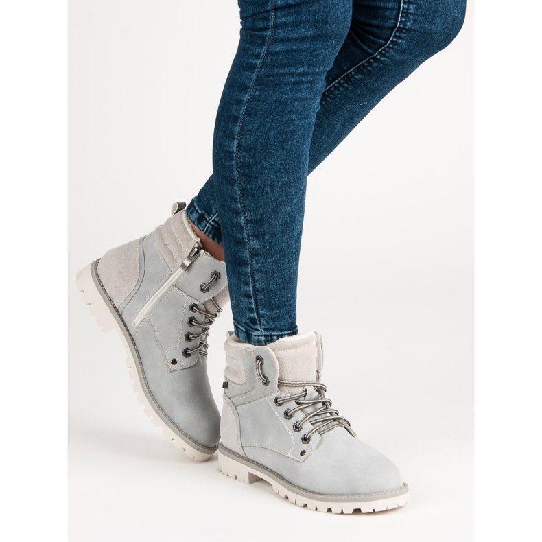 Filippo Botas elegantes com casaco de pele de carneiro cinza 2