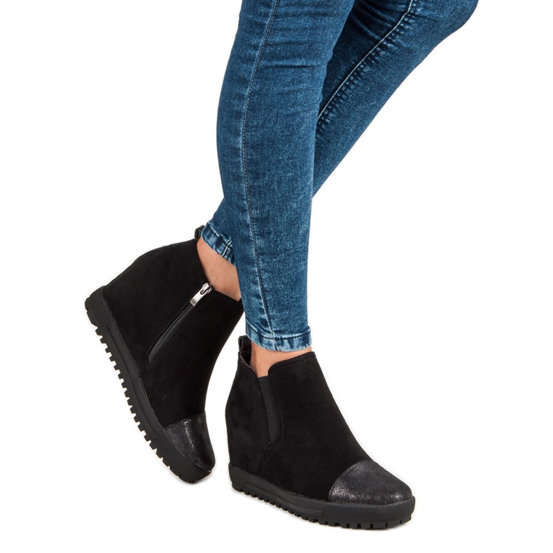 Filippo Botins de camurça com salto cunha preto 1