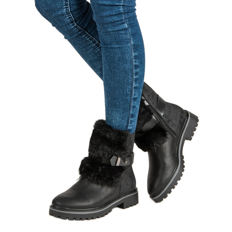 Filippo Botas Pretas Com Pele preto 2