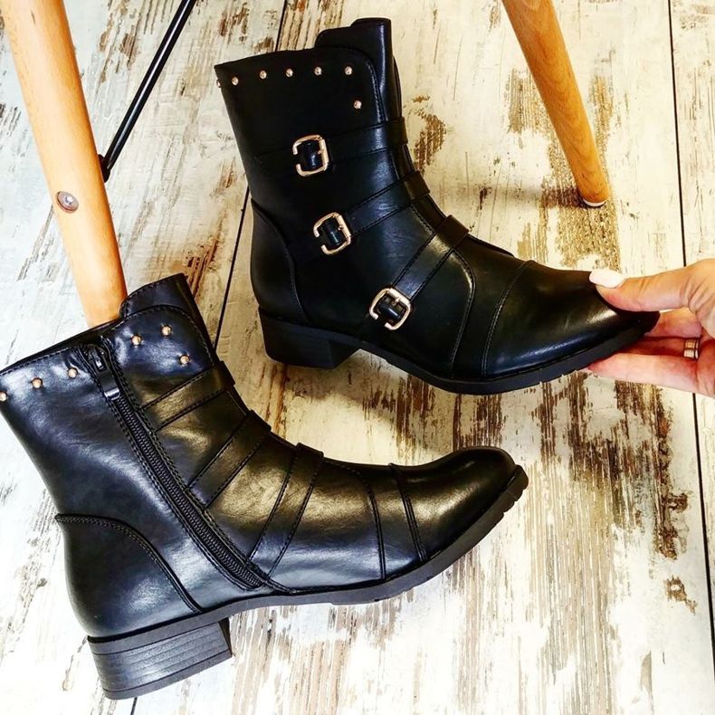 J. Star Botas femininas clássicas preto 1