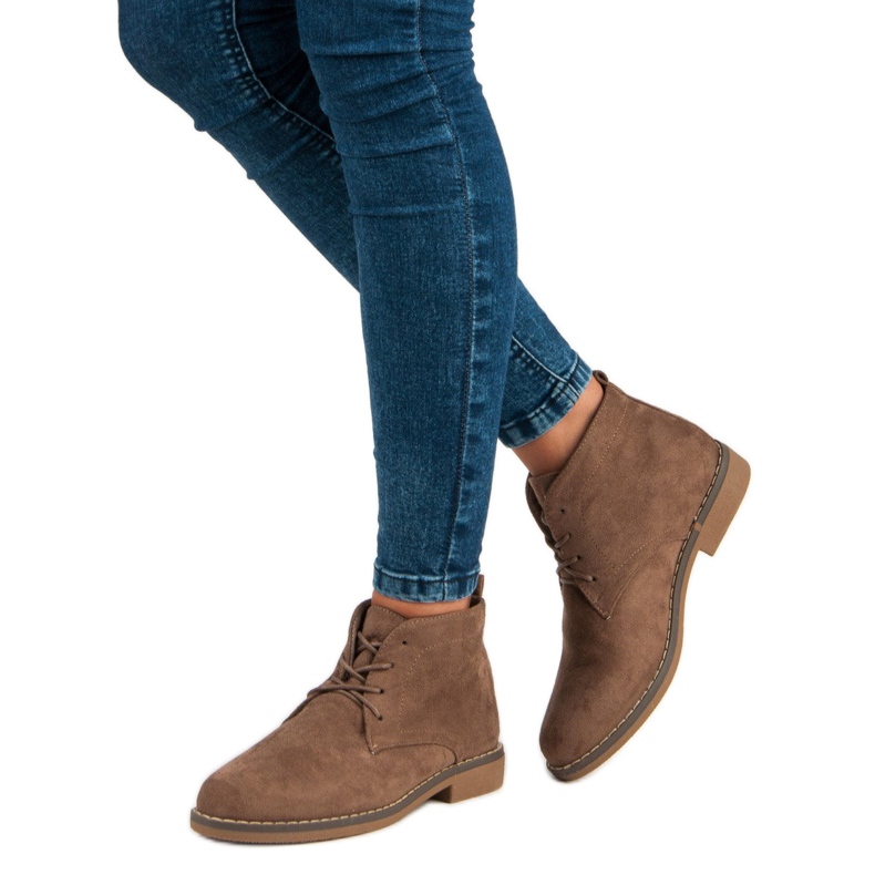 Botas de cano baixo amarradas castanho 2