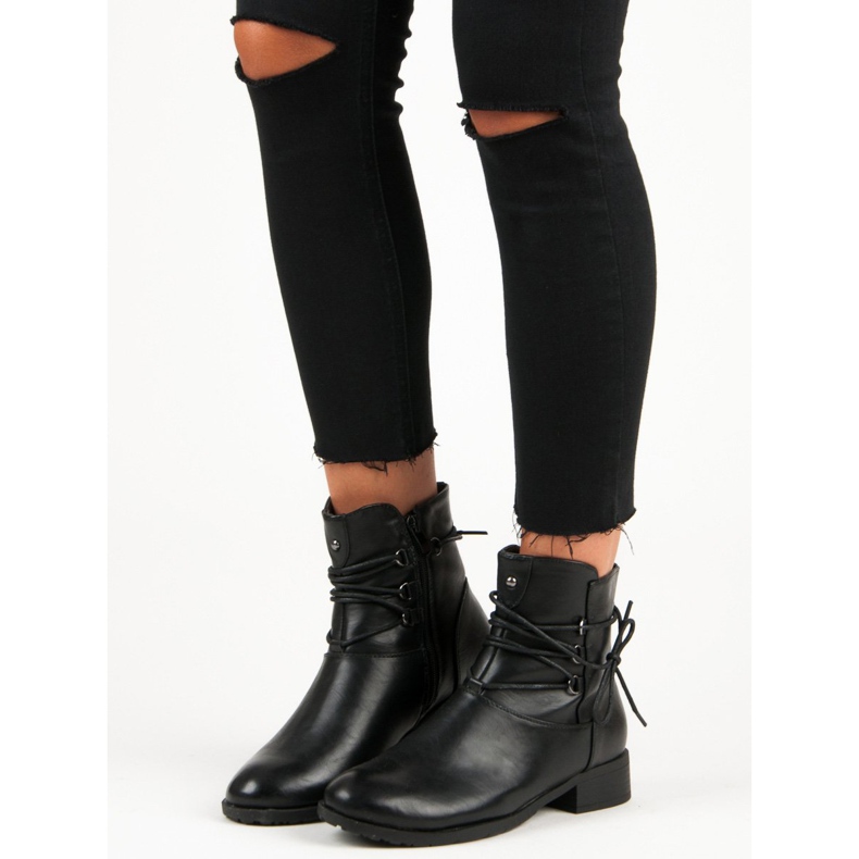 J. Star Botas femininas com amarração preto 1