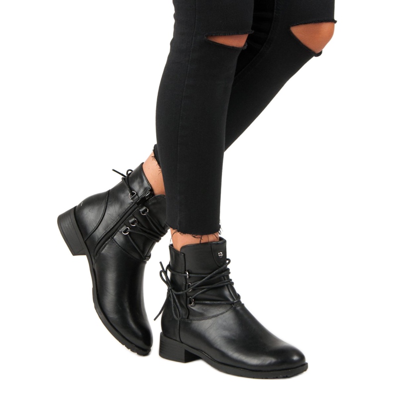 J. Star Botas femininas com amarração preto 2