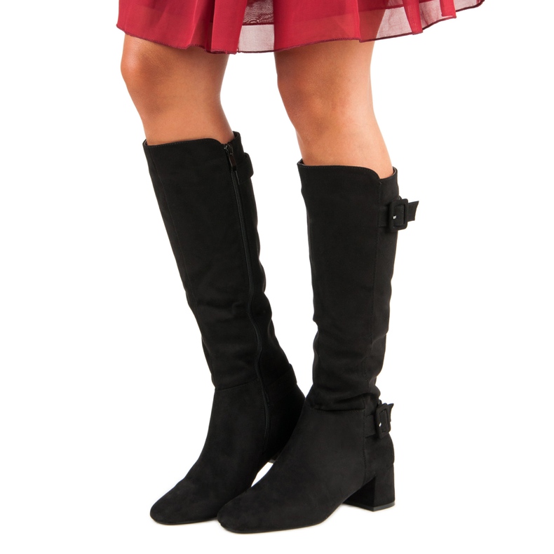 Botas de camurça de salto alto preto 1