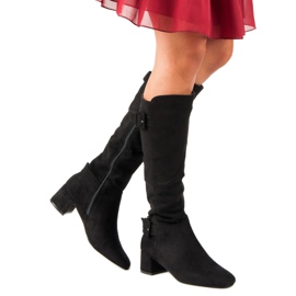 Botas de camurça de salto alto preto 2