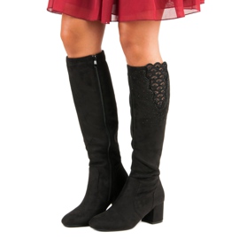 Botas elegantes de salto alto preto 1