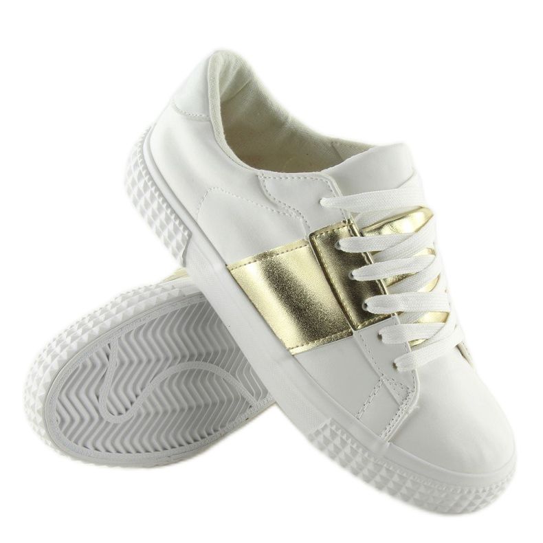 Tênis feminino branco e dourado M896 BRANCO / OURO amarelo 2
