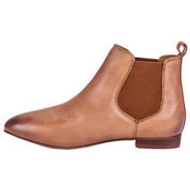 Botas femininas de couro Chelsea castanho 1