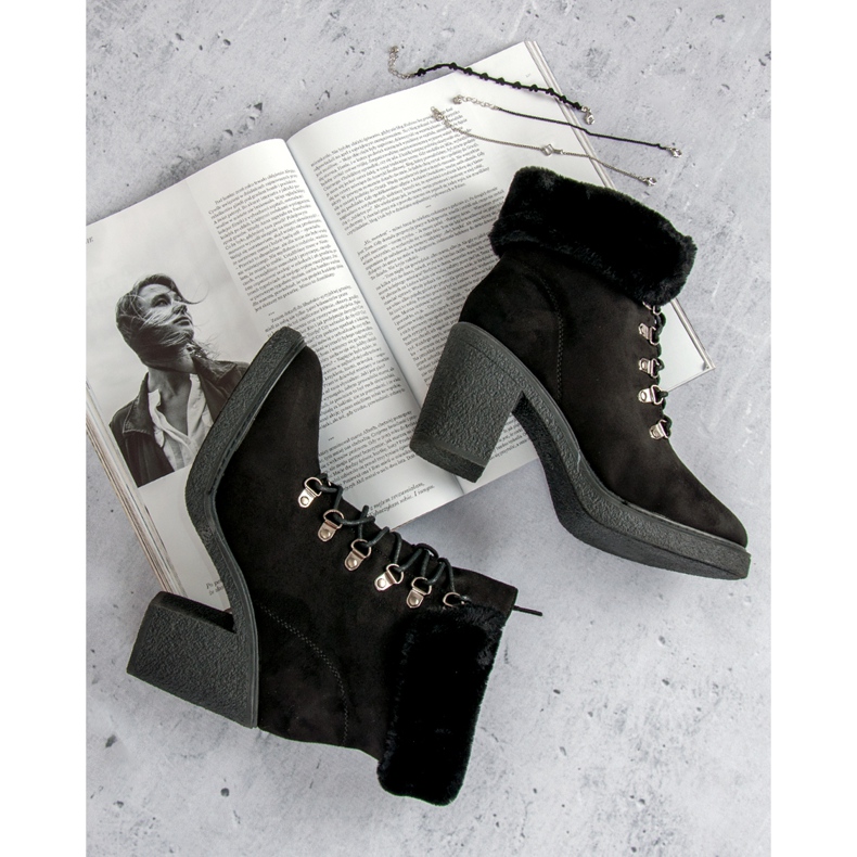 Seastar Sapatinhos de atar com pele preto 1