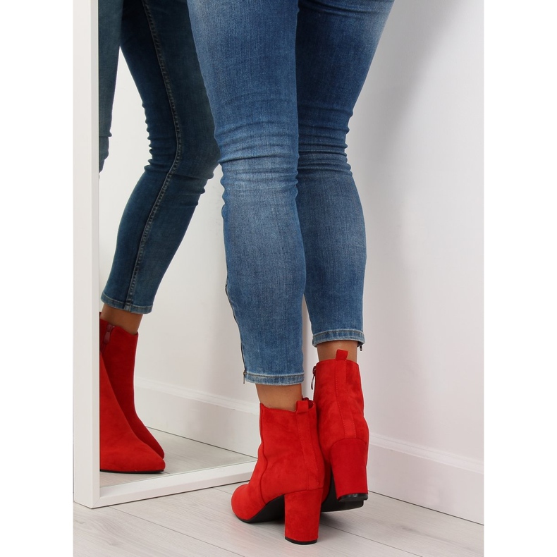 Botas de tornozelo vermelhas com salto estável vermelho 2 Botas de tornozelo vermelhas com salto estável vermelho 2