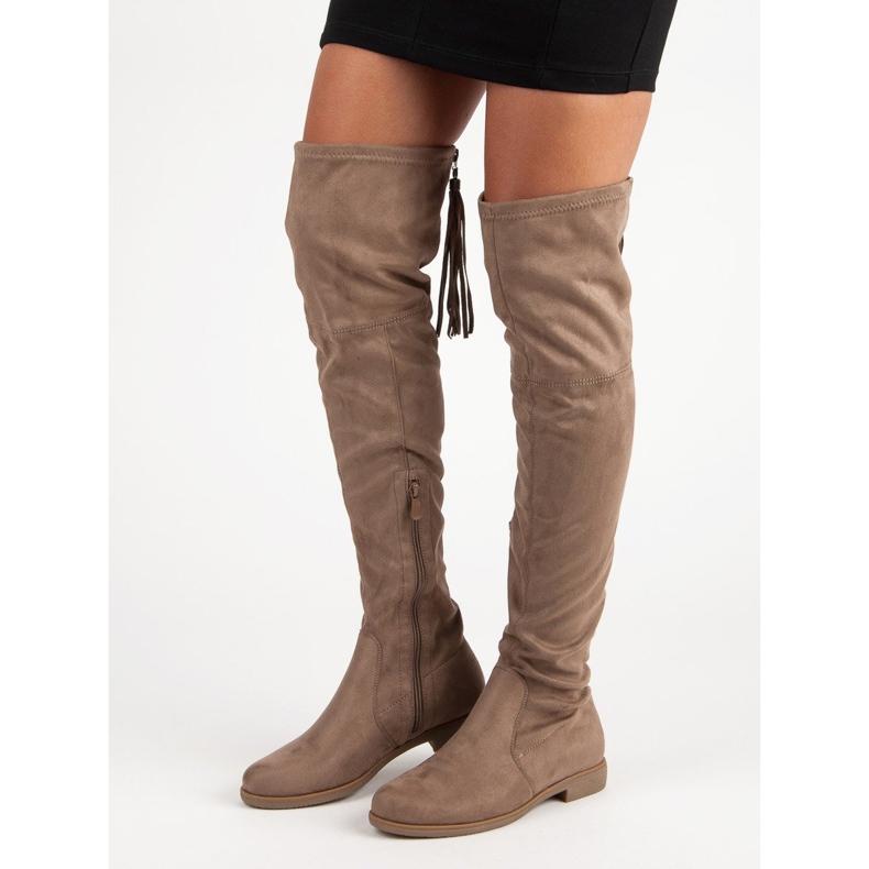 Super Me Botas de camurça na coxa marrom 2