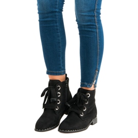 Botas de atar em camurça preto 1