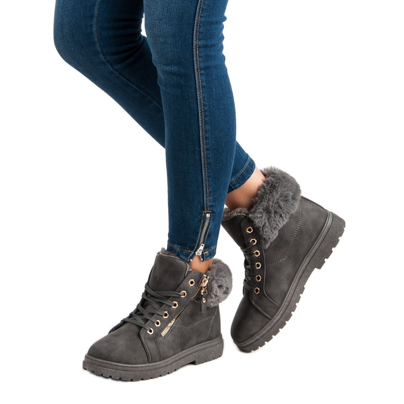 Botas quentes amarradas até o tornozelo cinza 2