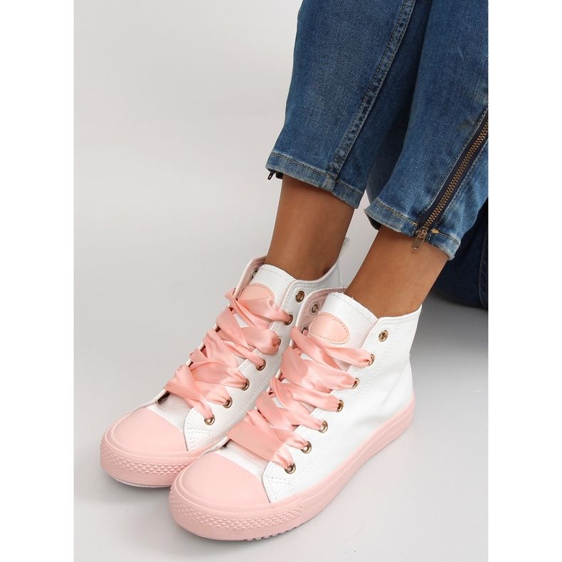 Tênis para tornozelo com cadarço duplo bl102p rosa branco 1 Tênis para tornozelo com cadarço duplo bl102p rosa branco 1