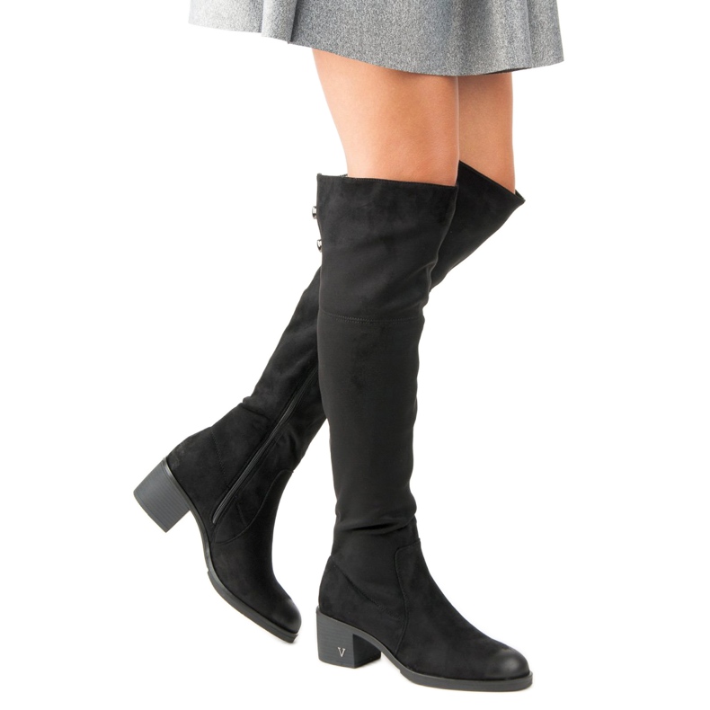Botas de camurça vinceza de salto alto até a coxa preto 2