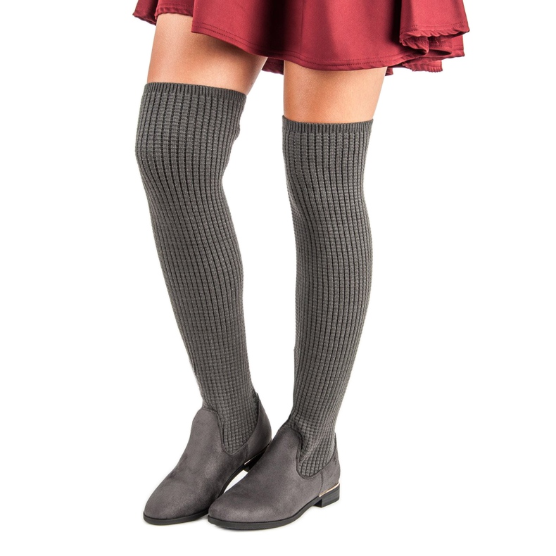 Super Me Botas femininas justas cinza 1