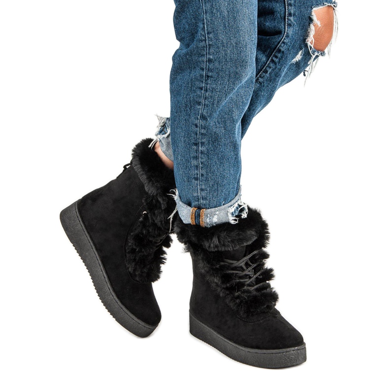 Botas de neve amarradas pretas preto 1