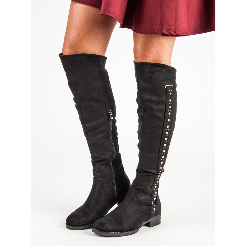 Super Me Botas de camurça com salto baixo preto 1