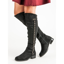 Super Me Botas de camurça com salto baixo preto 2